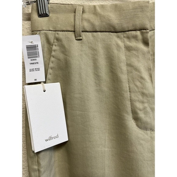 Aritzia Wilfred Trieste Linen Blend Pants Women Size 00 Beige Olive NEW - Picture 8 of 12